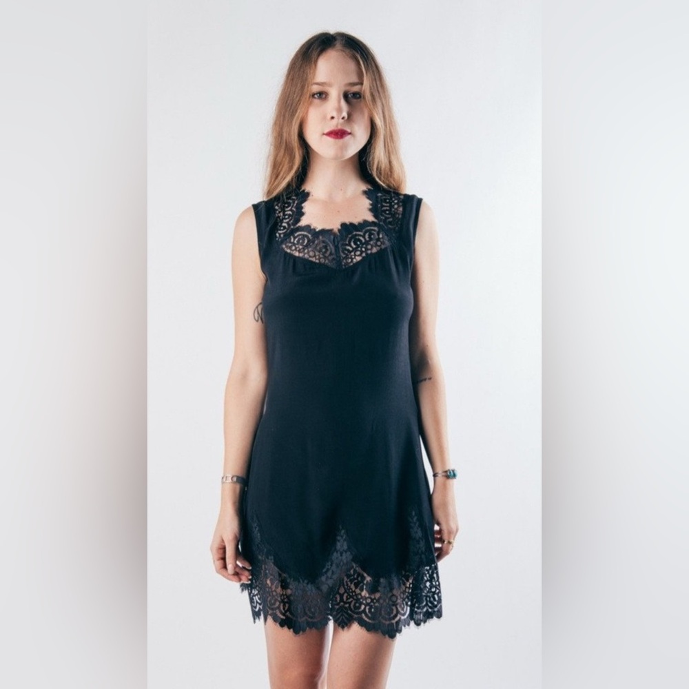 For Love & Lemons Gilly Girl‎ Black Lace Dress Size M Full Zip Witchy Coquette